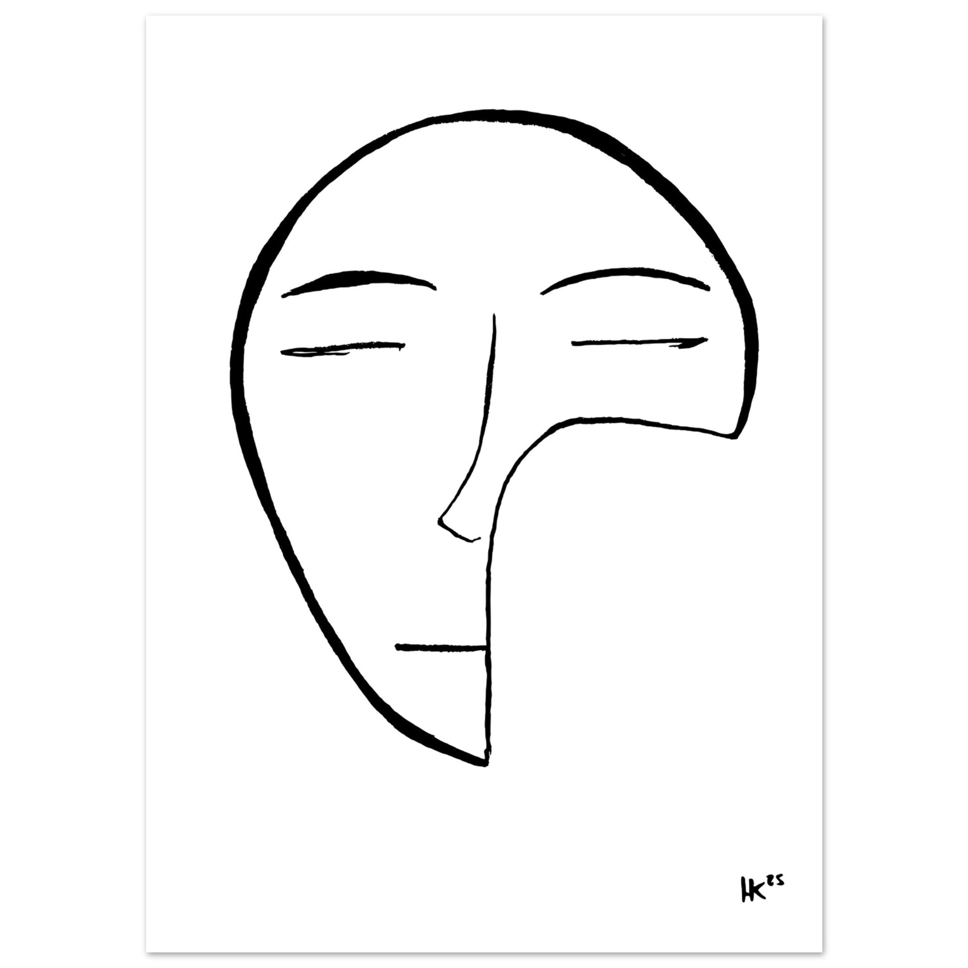 Abstract black line drawing of a face on a white background