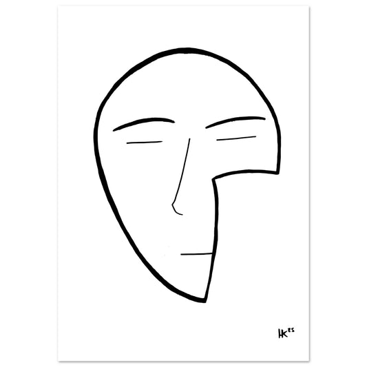 Abstract black line drawing of a face on a white background